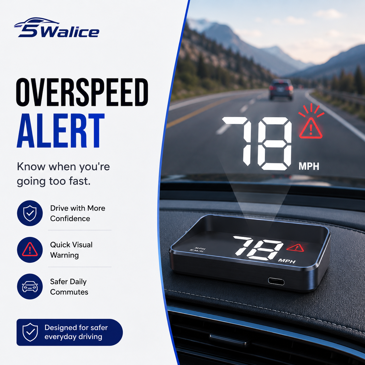 5Walice™ Car HUD — GPS Speedometer