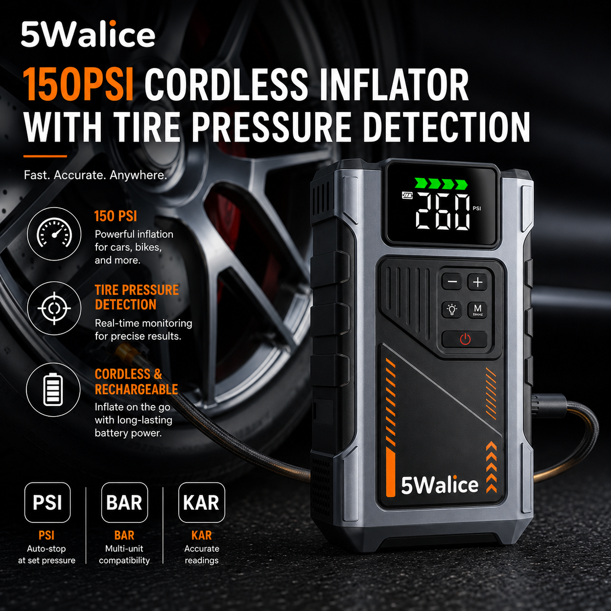 5Walice 3-in-1 portable car jump starter with air compressor — view 4