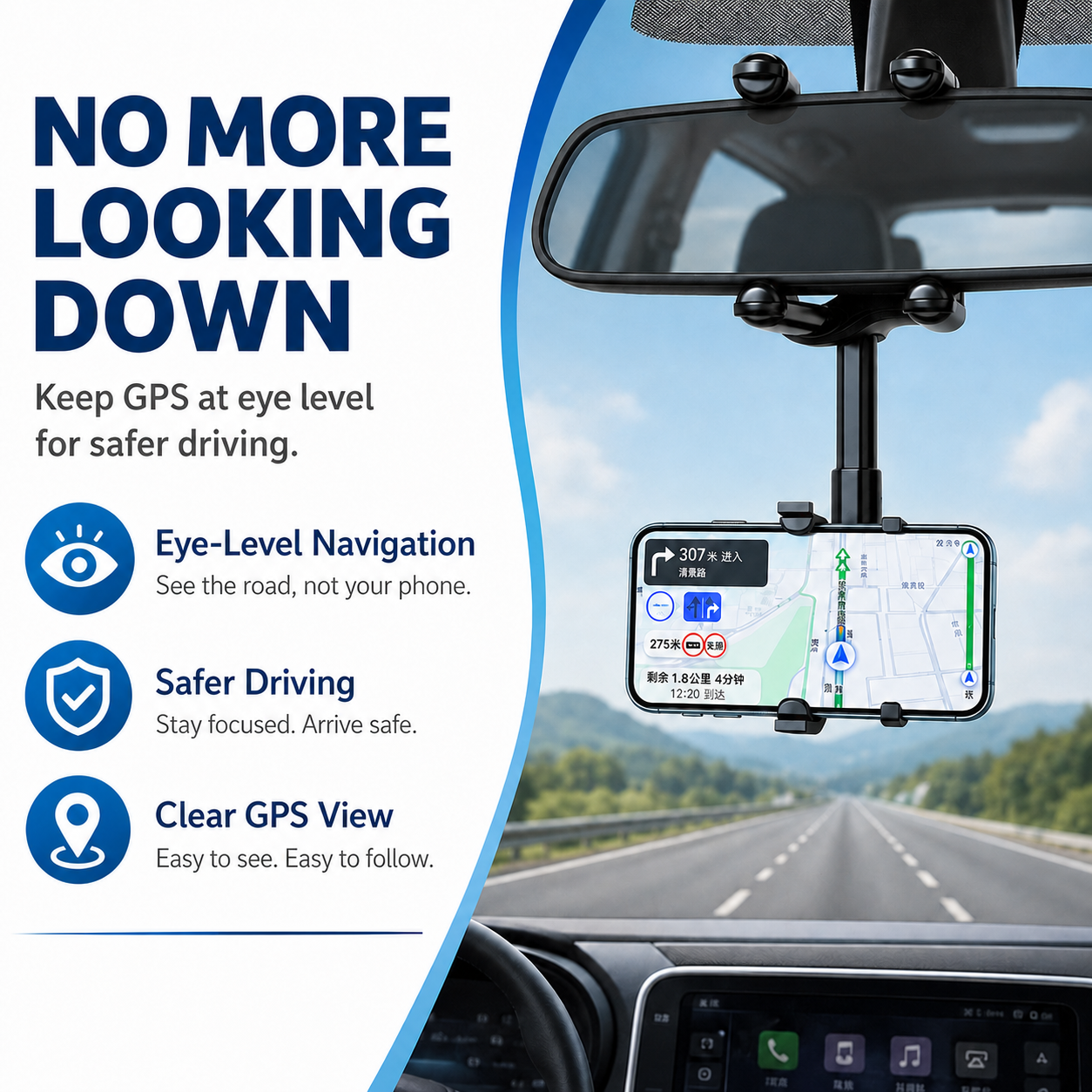 5Walice 360 rearview mirror car phone mount GPS holder — view 5