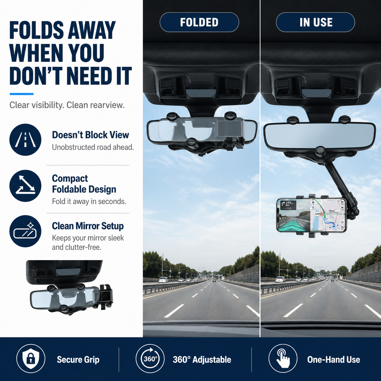 5Walice 360 rearview mirror car phone mount GPS holder — view 3