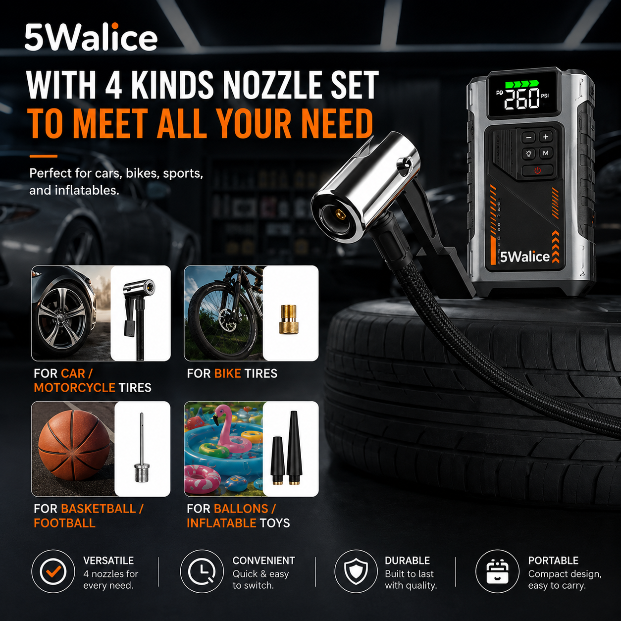 5Walice 3-in-1 portable car jump starter with air compressor — view 5