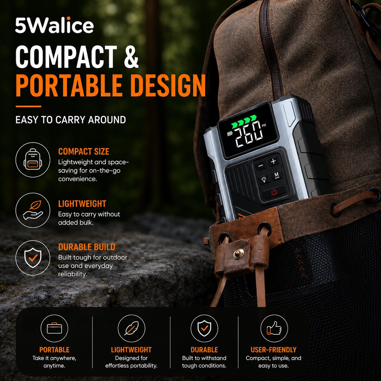 5Walice 3-in-1 portable car jump starter with air compressor — view 6