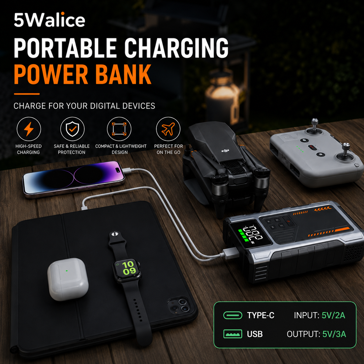 5Walice 3-in-1 portable car jump starter with air compressor — view 7
