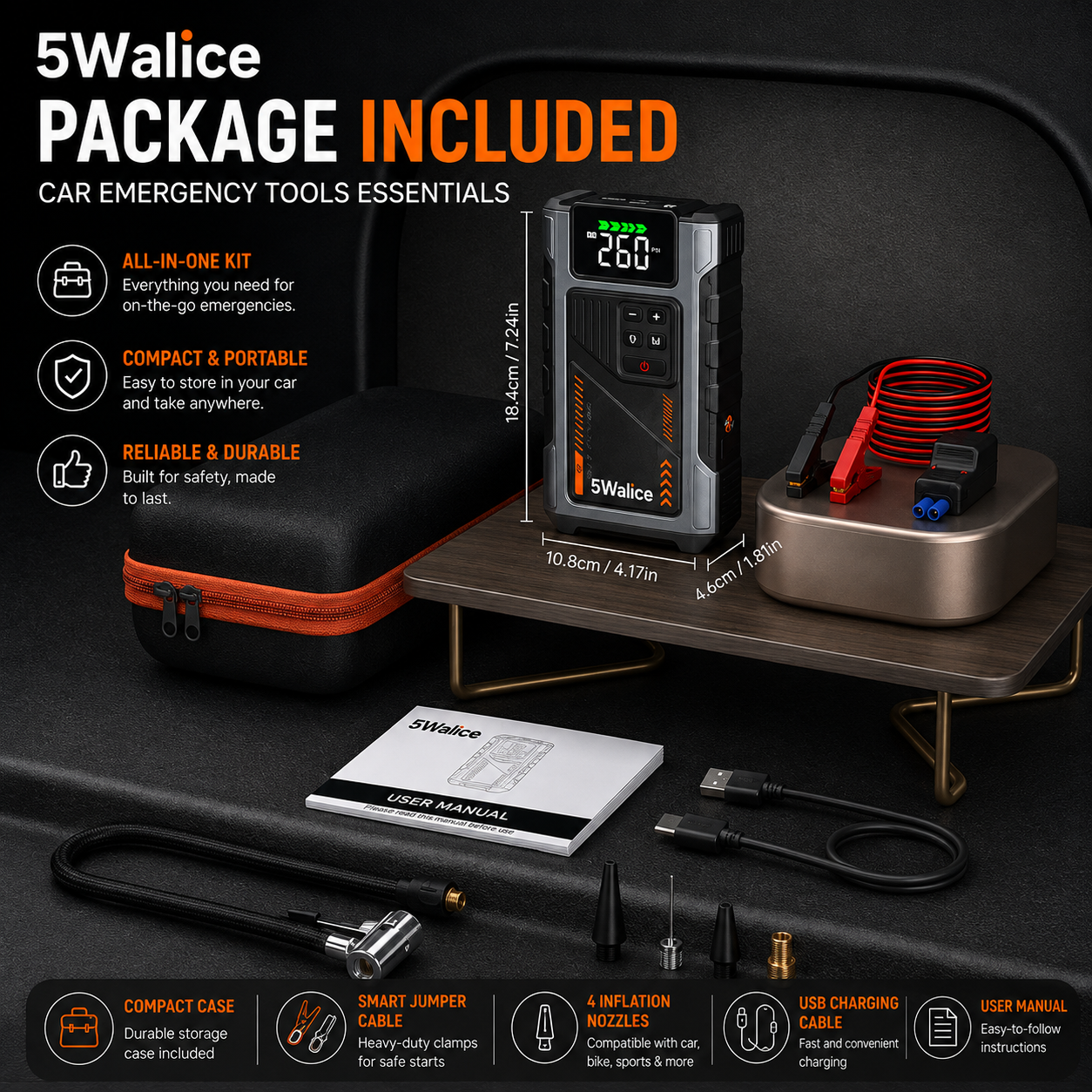 5Walice 3-in-1 portable car jump starter with air compressor — view 8