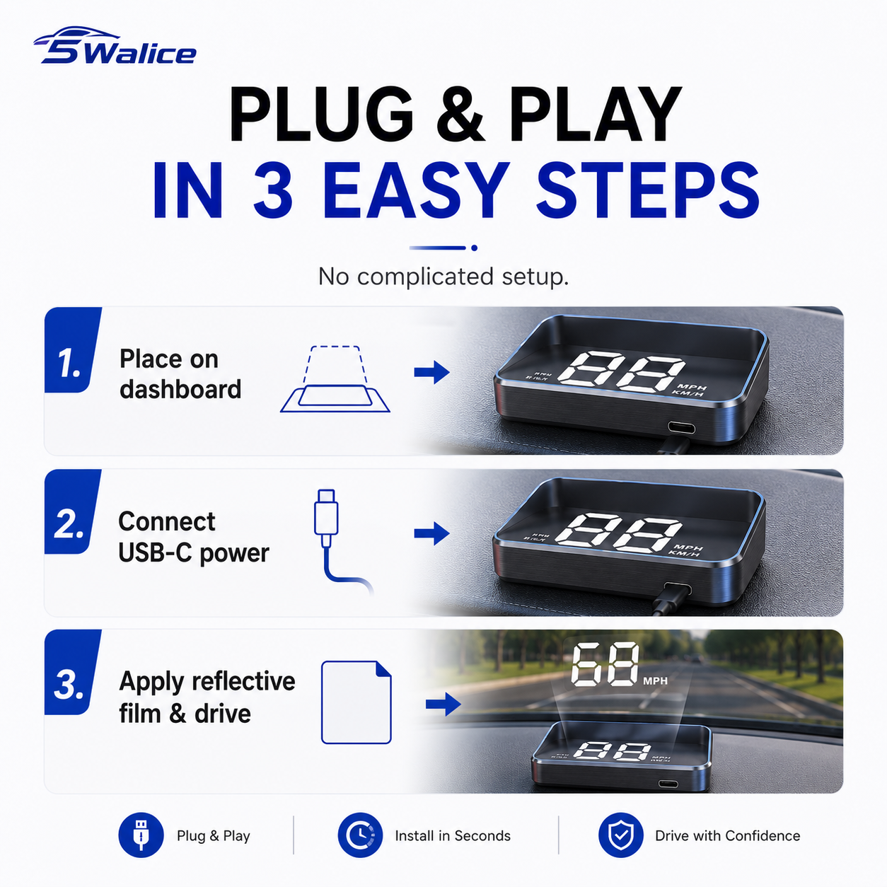 5Walice™ Car HUD — GPS Speedometer
