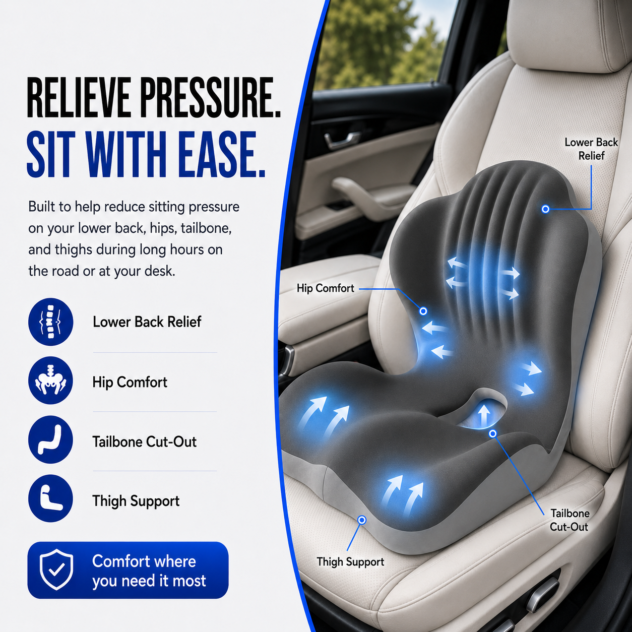 Ergonomic Seat Cushion – For cars, offices, and homes