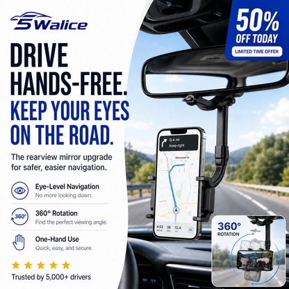 5Walice 360 rearview mirror car phone mount GPS holder