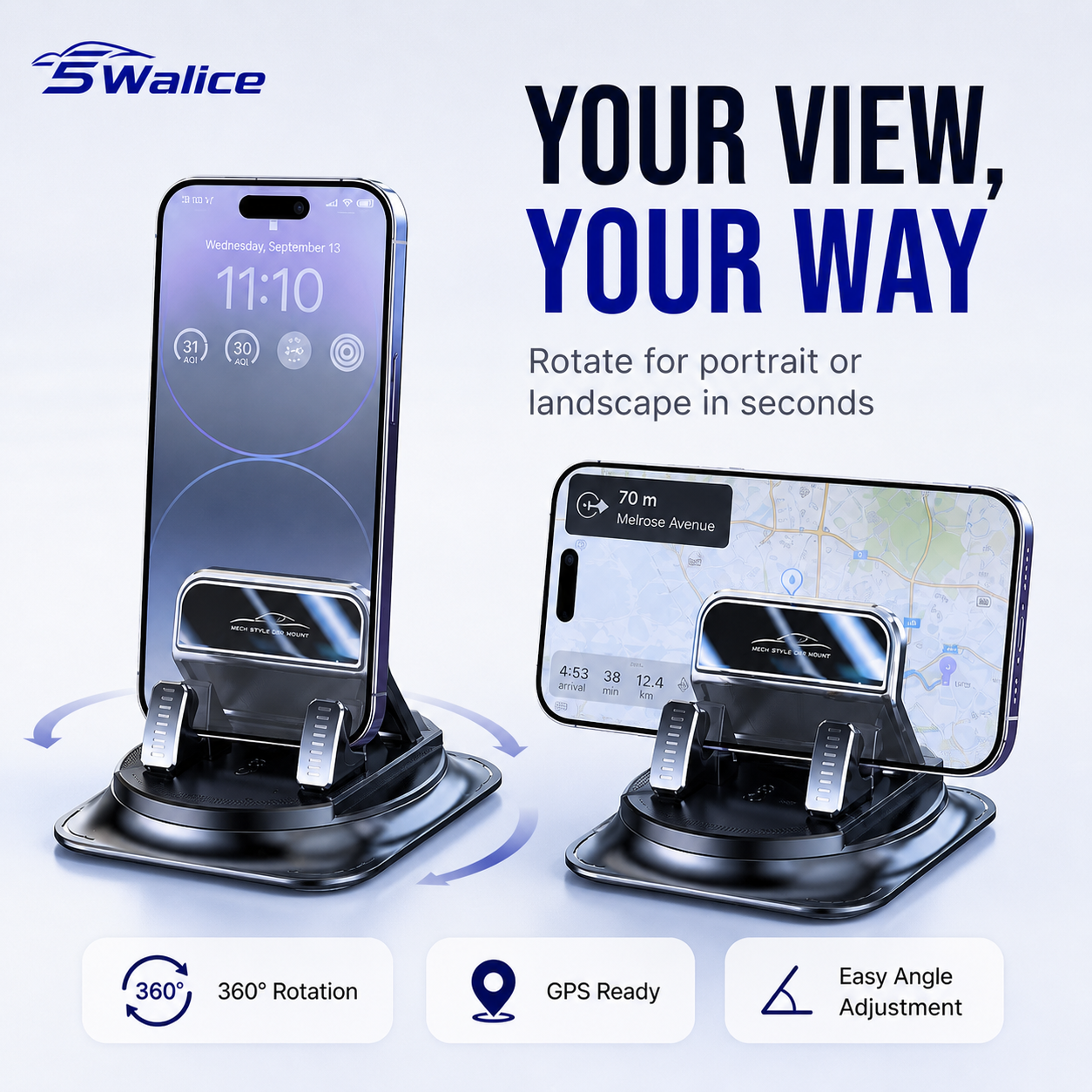 5Walice™ 360° Phone Mount — Dashboard Hold